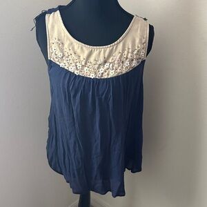 Chic Navy and Cream Embellished Women's Blouse